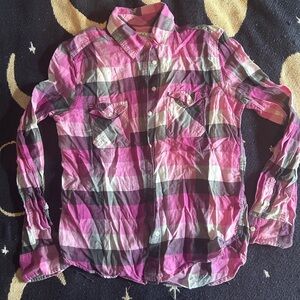 Aeropostale Men's Casual Plaid Shirt - Pink and Black